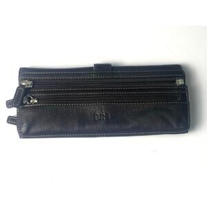 Levenger Brown Leather Cord Jewelry Roll Up Monogrammed Holder Snap Closure